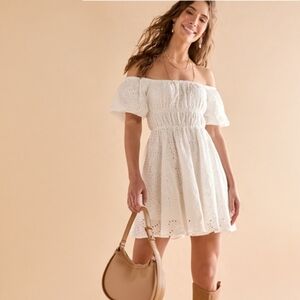 Francesca's Dorothy Off-Shoulder Eyelet Mini Dress
